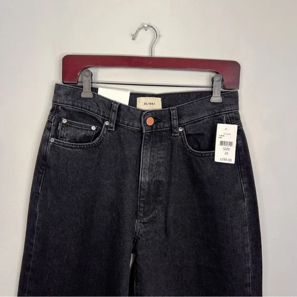 NWT DL1961 premium denim Hepburn wide leg high rise ankle jeans in Lark black 26 - Picture 7 of 17